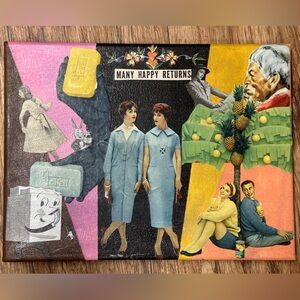 8x10 canvas collage art vintage magazine folk art 1940s trippy surrealism